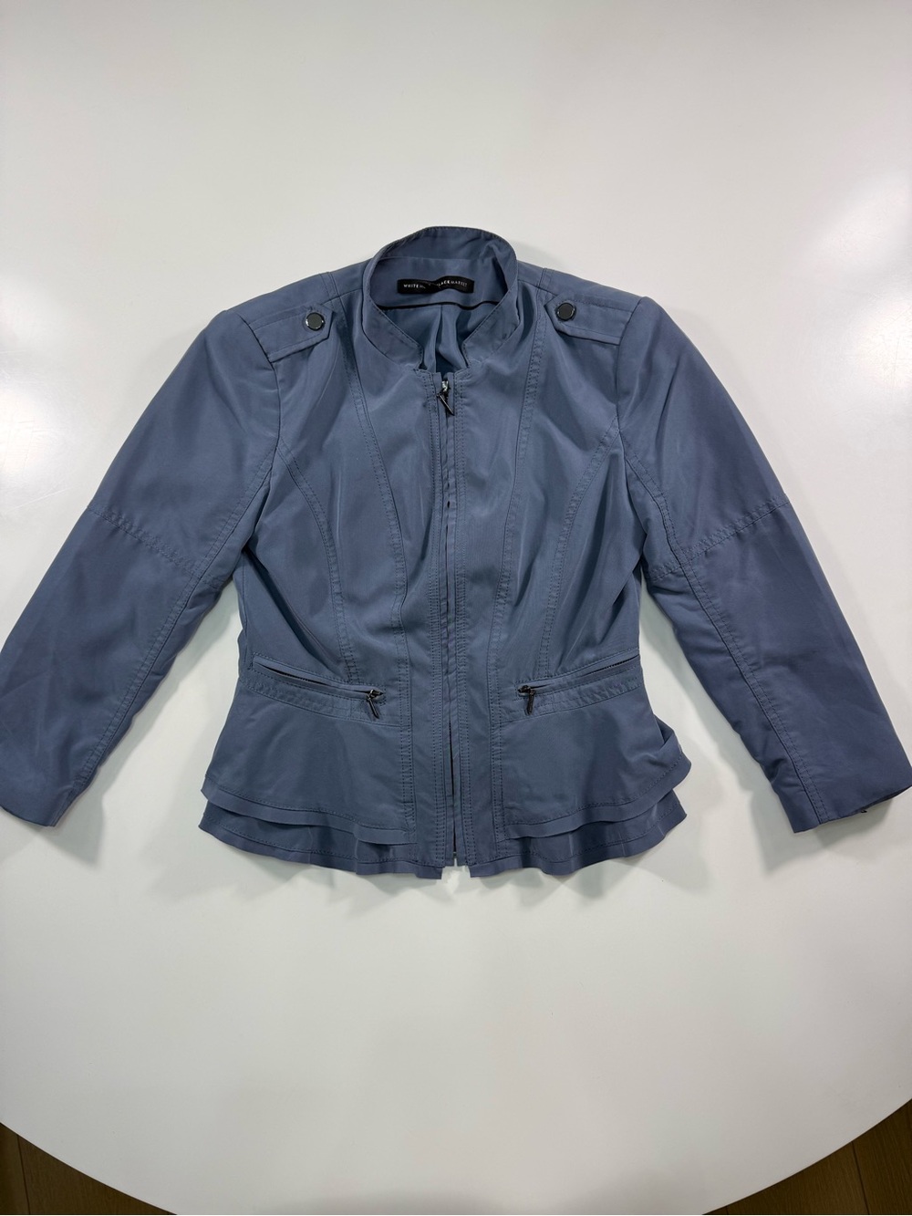 White House Black Market Blue Peplum Zip Jacket - Picture 2 of 7